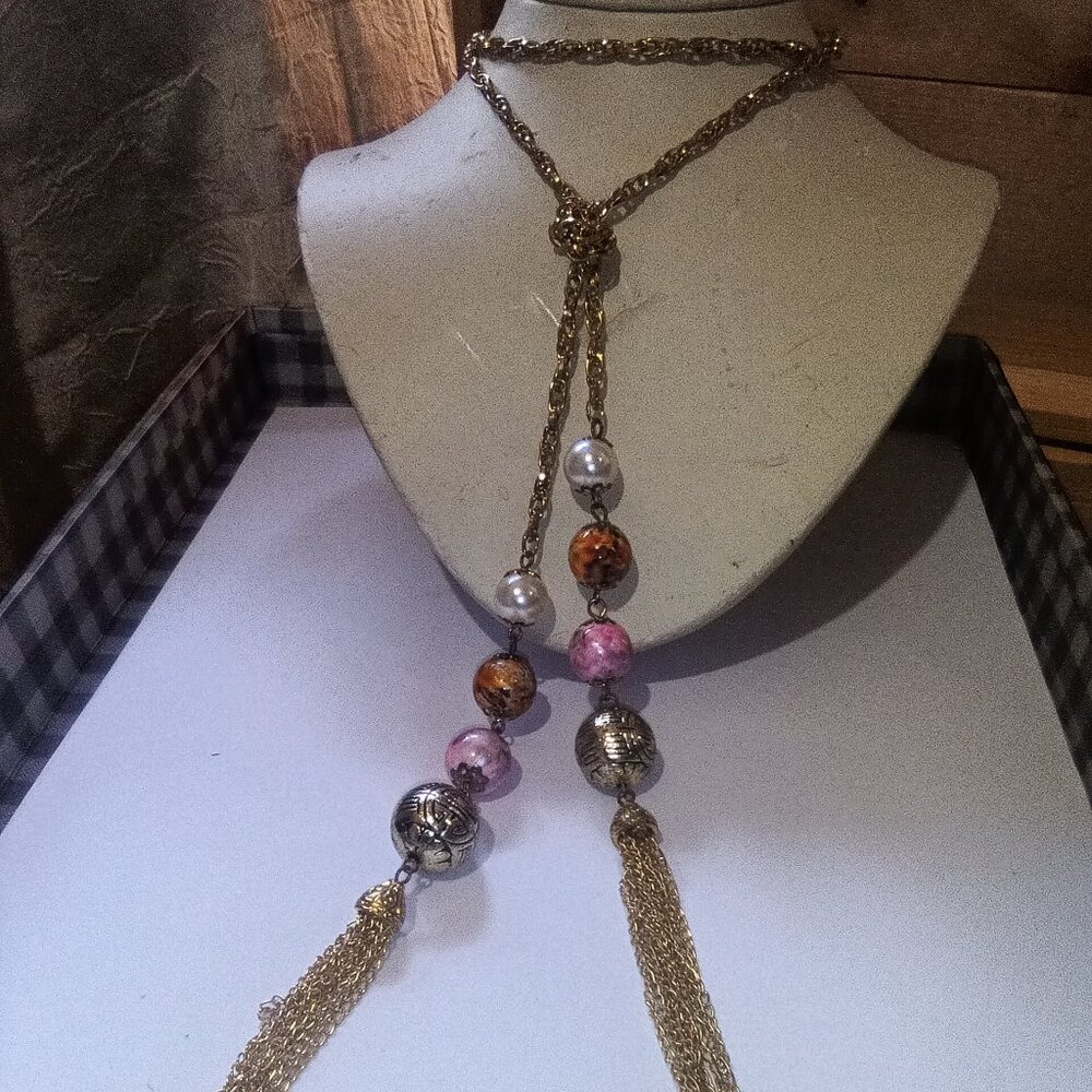 Vintage 20 " Bead Chain & Tassel Necklace